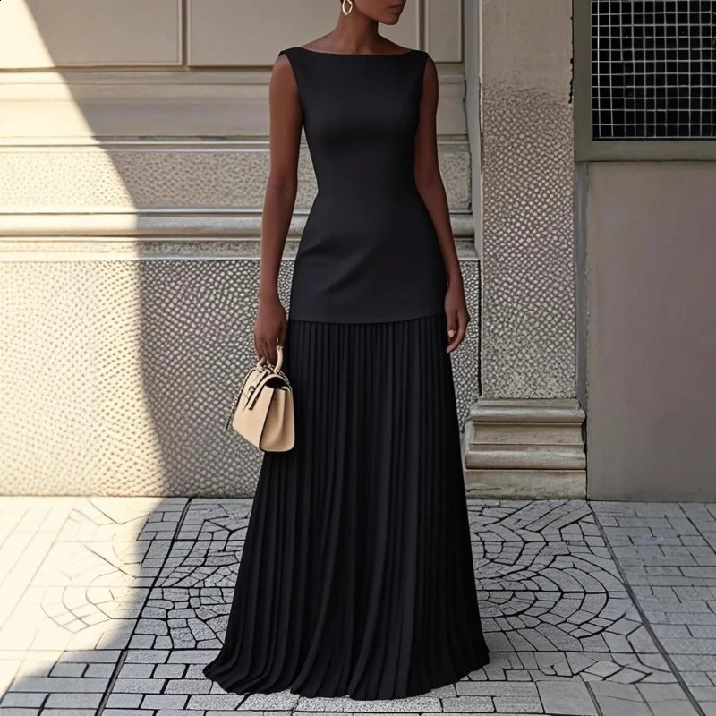 Spring and Autumn Fashion Elegant Dress Party Vest Overskirt Pleated Womens Twopiece Set 250203