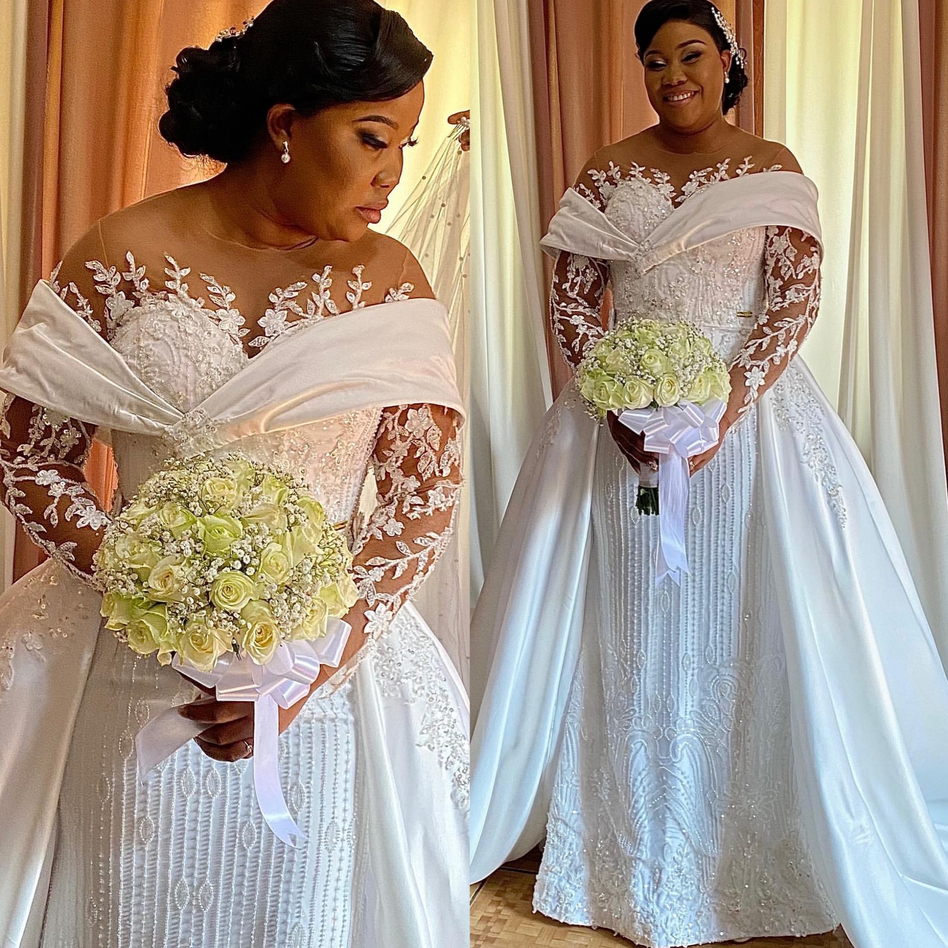 African Aso Ebi 2026 Ivory Sheath Wedding Dress Appliques Sheer Neck Sequined Lace Detachable Train Vintage Bridal Gowns Dresses ZJ2335