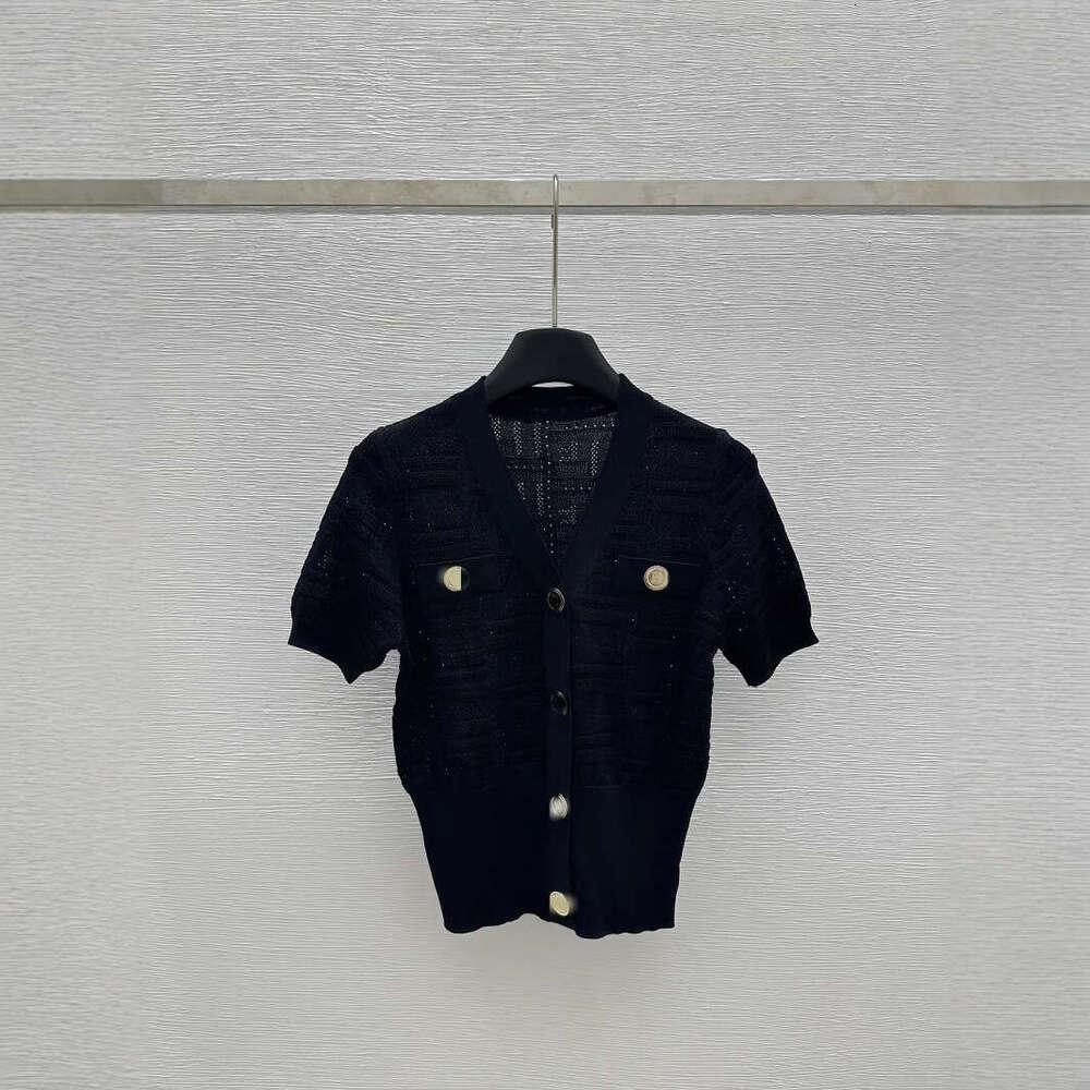 2026 spring/summer new hollow V-neck short sleeved knitted cardigan slim fit versatile women's top women's clothing