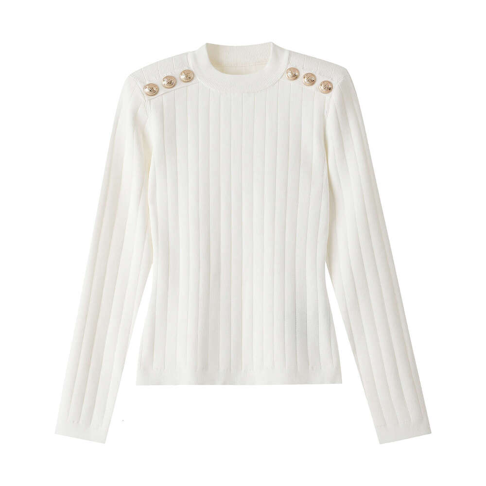 2026 new social semi high neck sweater with gold buttons designed by high-end tactile black slim knit shirt