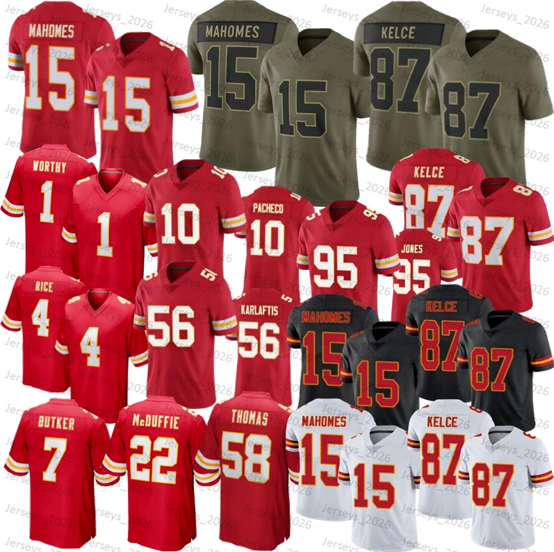 2026 New Patrick Mahomes Travis Kelce Football Jersey Rashee Rice Jones Isiah Pacheco Harrison Butker George Karlaftis Xavier Worthy McDuffie Thomas