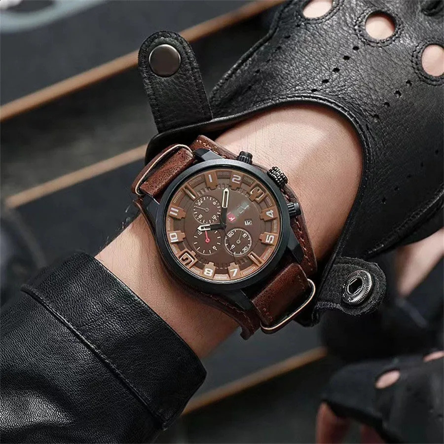 Fashion Retro Mens Quartz Wristwatches Man Watch PU Leather Business Watch Military Tactical Outdoor Sport Wristwatch 260206