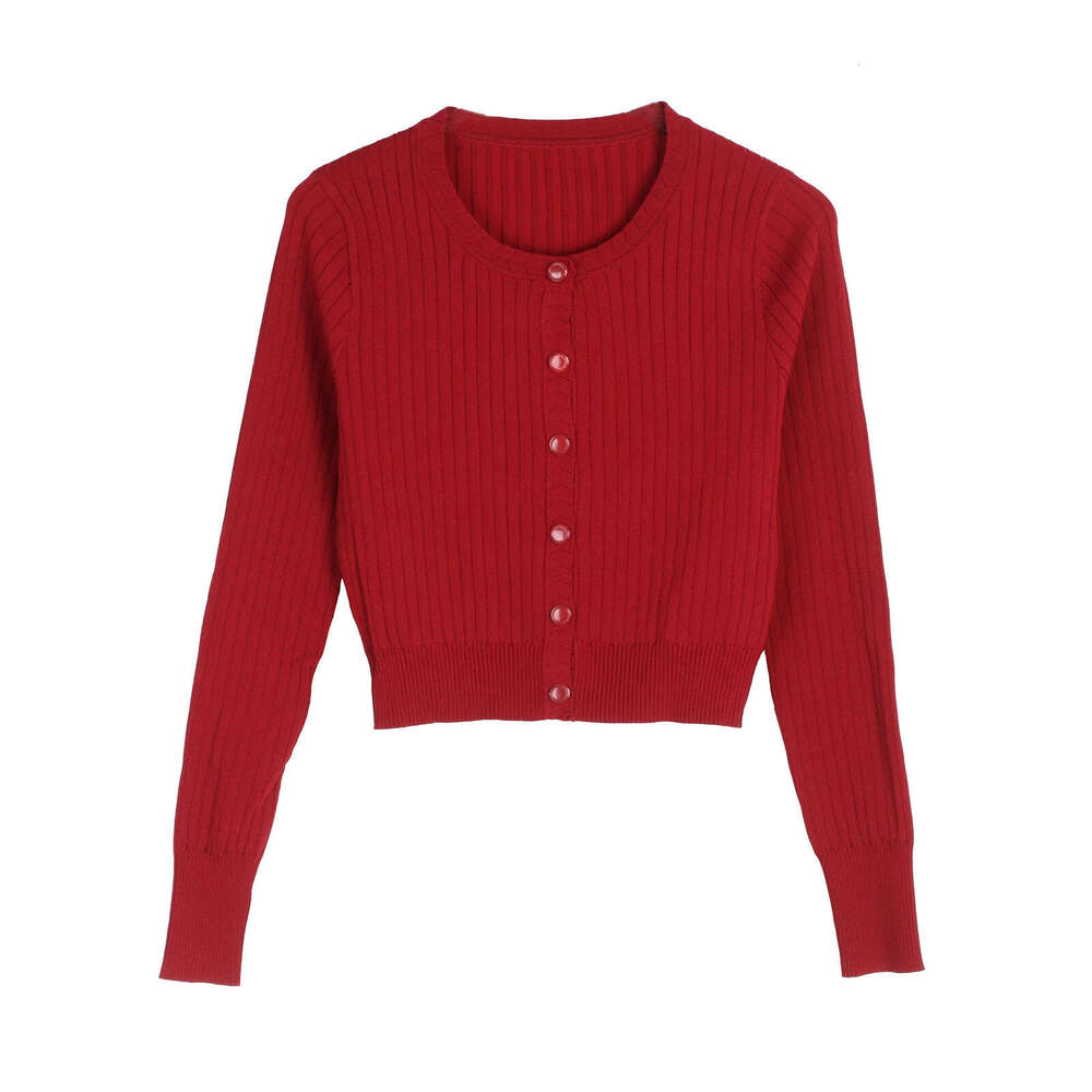 2026 autumn and winter new jacket single breasted slim fit elegant slim fit French round neck knitted women's cardigan