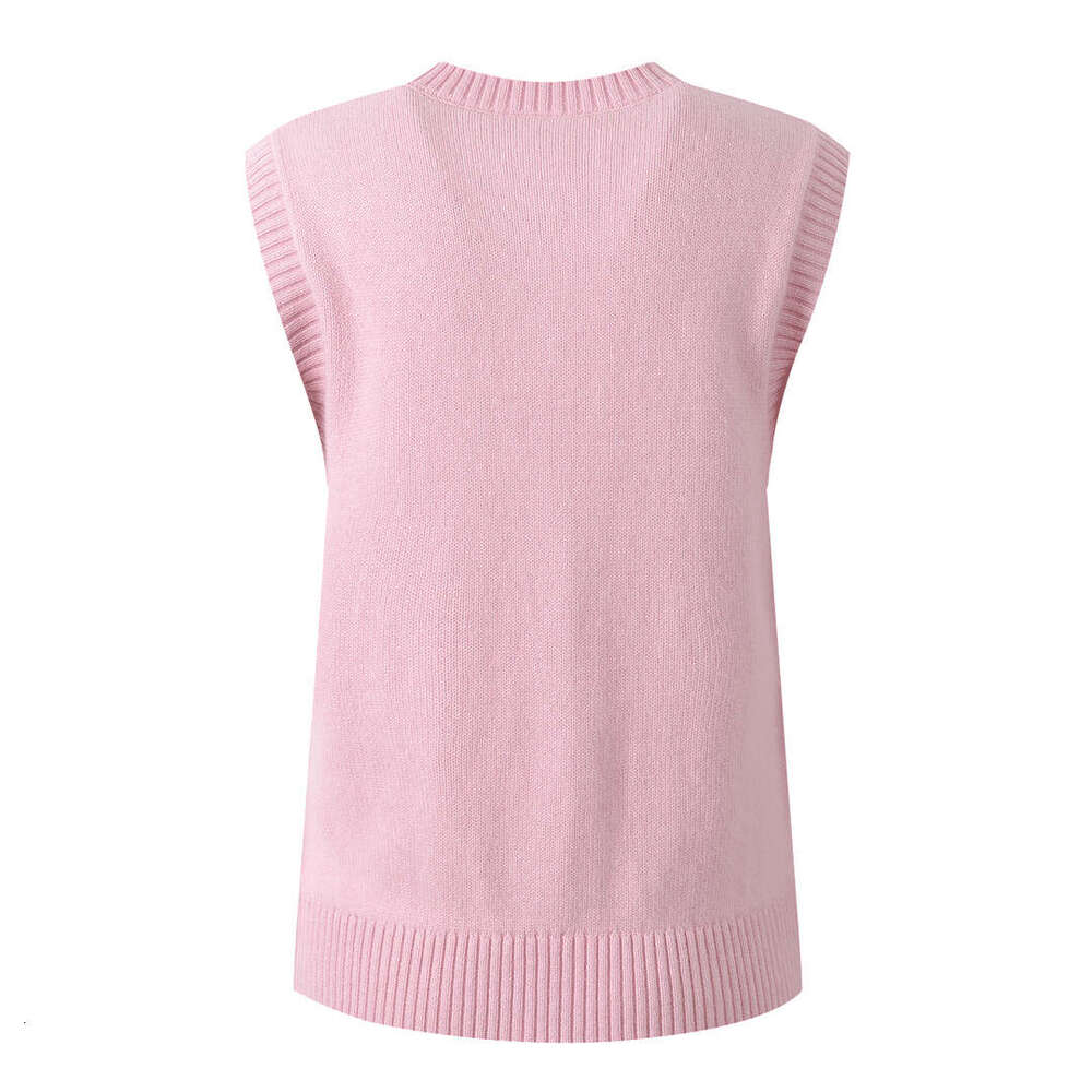 2026 Summer New Women's Sweet and Cute Aging Reducing Diamond Beaded Pink Knitted Cardigan Sleeveless Women's Tank Top