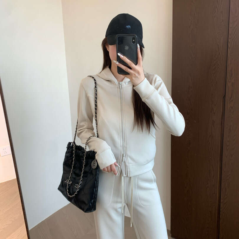 2026 Designer Spring and Autumn New Sand Washed Matte Naked Zipper Hoodie Straight Leg Pants Set