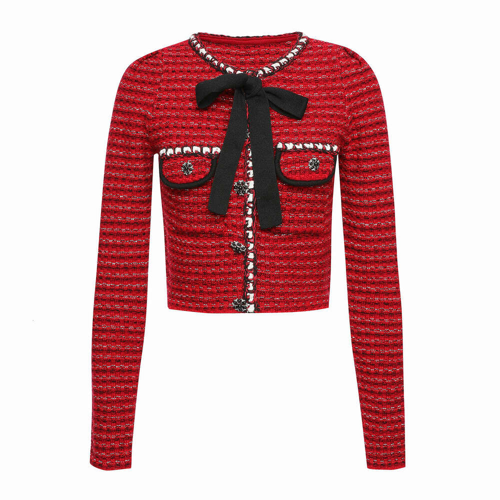 2026 Autumn New Style Red Bow Wool Knitted Cardigan Jacket and Skirt Two Piece Set for Women