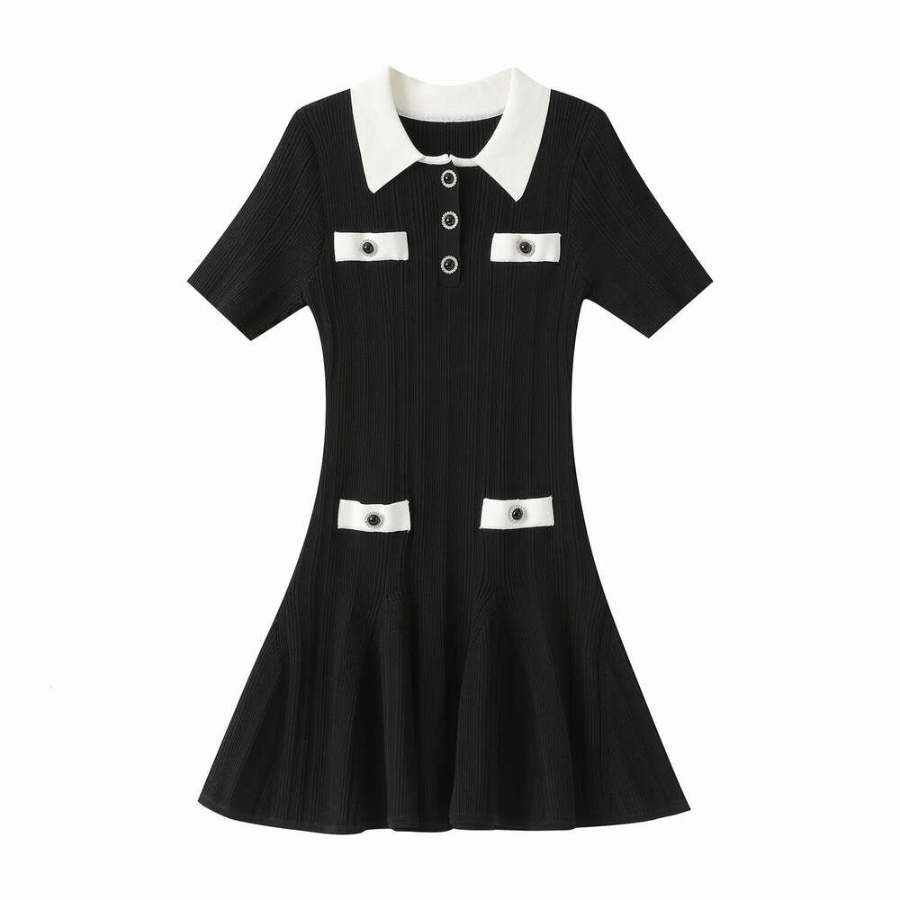 2026 autumn new elegant social style lapel knit women's waist cinched slim fit mermaid dress