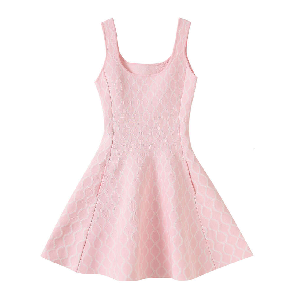 2026 Spring/Summer New French style Small Fragrant Square Neck Elegant Pink Soft Aging Knitted Women's Dress