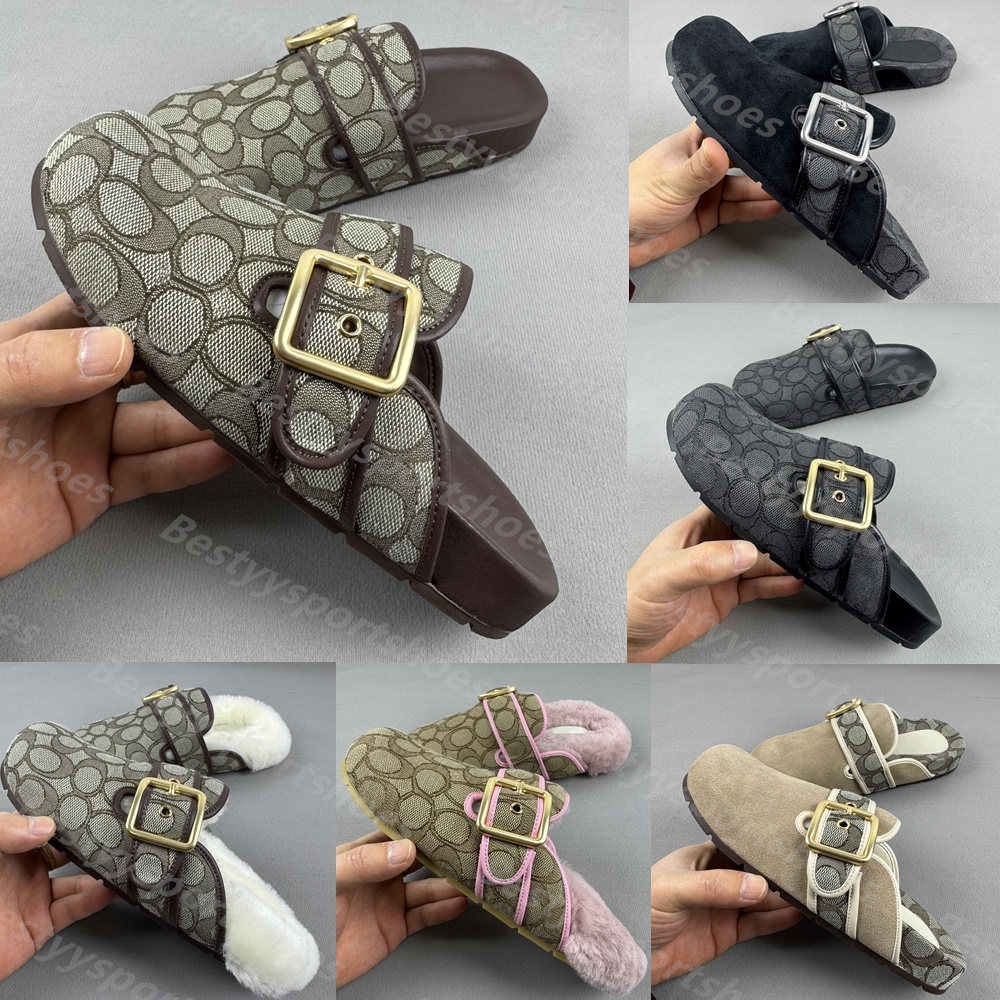 Designer Archival Buckle Clogs Ashton Clog Loafers Slippers High Quality Fur Suede Fall Summer Beach Flats Sandals Genuine Leather Slide Casual Women Size 36-42