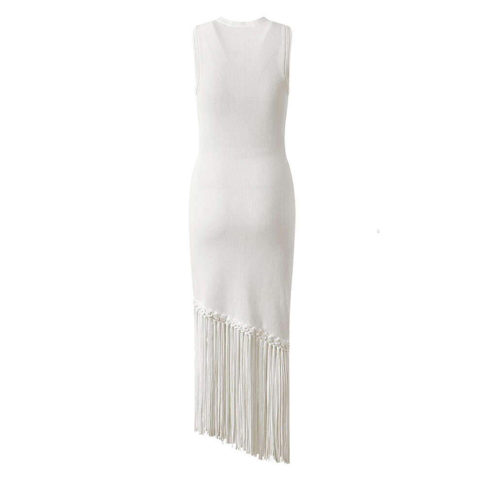 2026 Spring French Elegant Mature Simple Style White Tassel Knitted Vest Dress Women's Wear