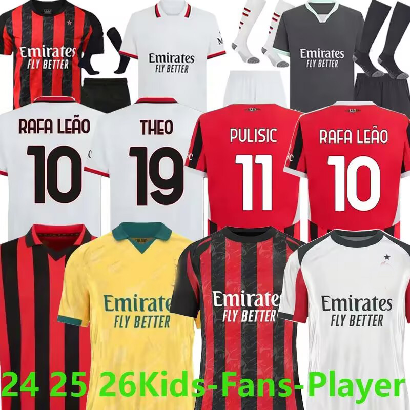 25 26 Black white Milan Jerseys 2025 2026 home away PULISIC TOMORI RAFA LEAO Football shirts ac uniform fans 125th BONDO JOAO FELIX GIMENEZ fourth Modric