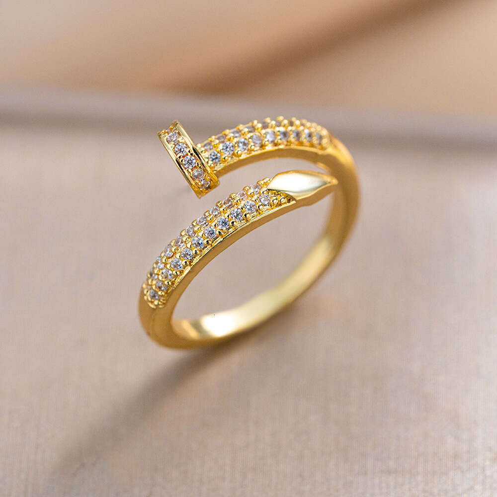 Fashion Light Luxury Nail-Shaped Adjustable Open Ring For Women