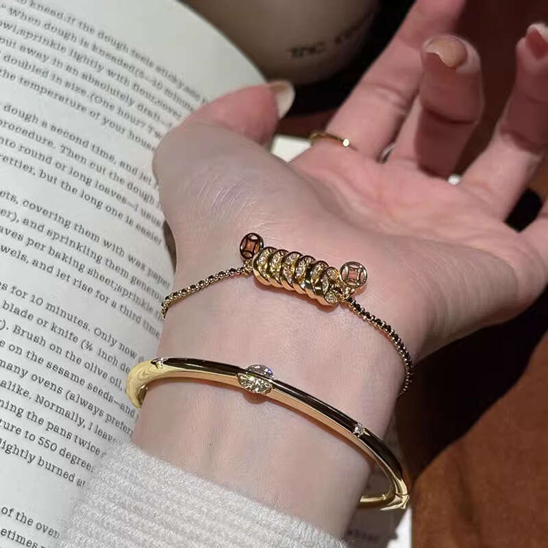 Women Jewelry Bangle Bracelet for Women Fortune-Bringing Coin Jewelry Gold Bracelet Shiny Zircon Inlaid Adjustable Clasp for Daily Office Wear