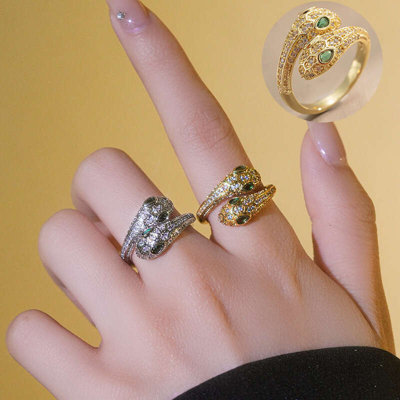 Micro Paved Zircon Double-Headed Snake Ring Light Luxury High-End Sense for Women