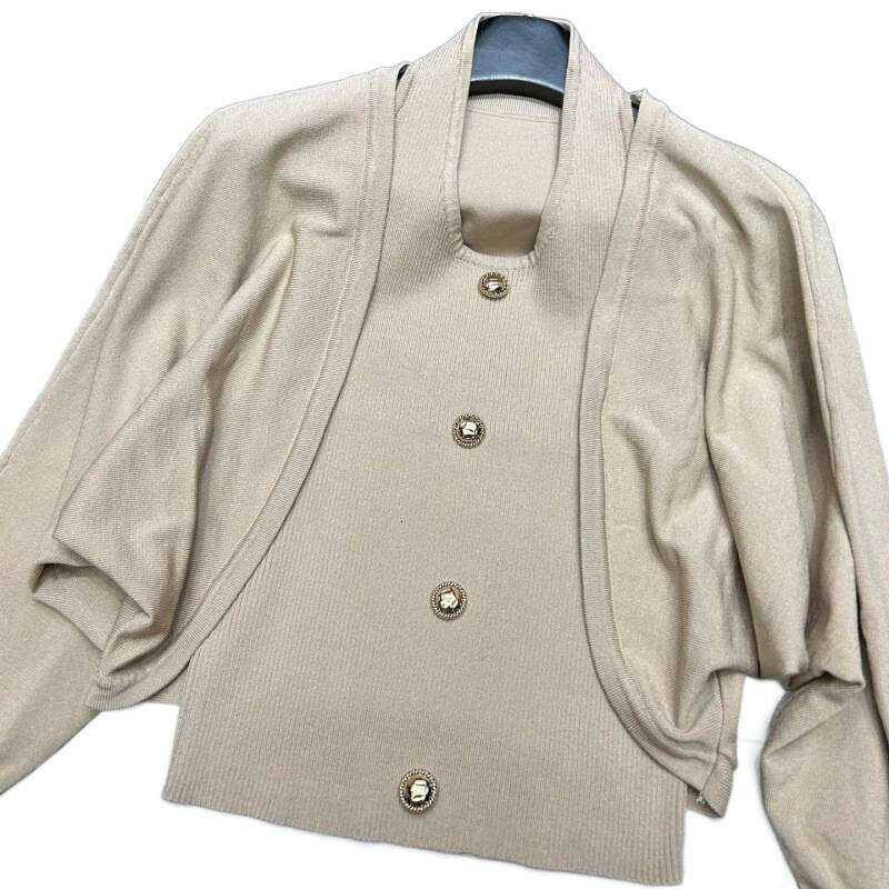 2026 autumn new knitted sleeveless single breasted vest long sleeved cardigan women's two-piece set
