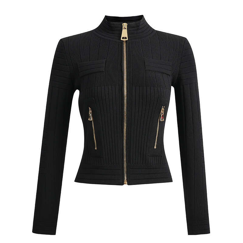 2026 Spring New High end Commuter Slim fit Zipper Elegant Style Knitted Cardigan Jacket for Women