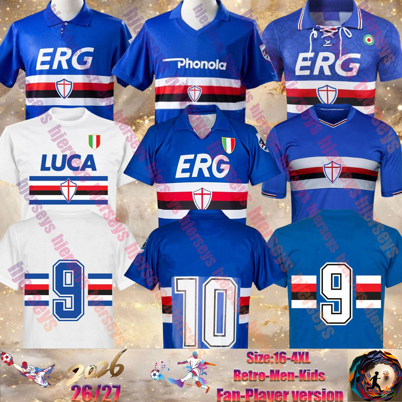 25 26 SAMPDORIA soccer jerseys 88 89 91 92 93 94 95 00 01 15 16 Mancini Vialli Bonazzoli Candreva 2025 Mancini Cerezo jersey Attilio Lombardo classic kids football shirt
