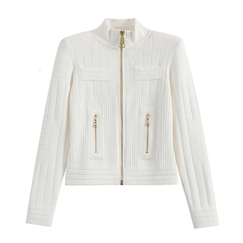 2026 Spring New High end Commuter Slim fit Zipper Elegant Style Knitted Cardigan Jacket for Women