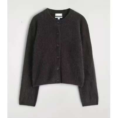 Designer women's round neck long sleeved brushed knitted cardigan women's 2026 autumn coat