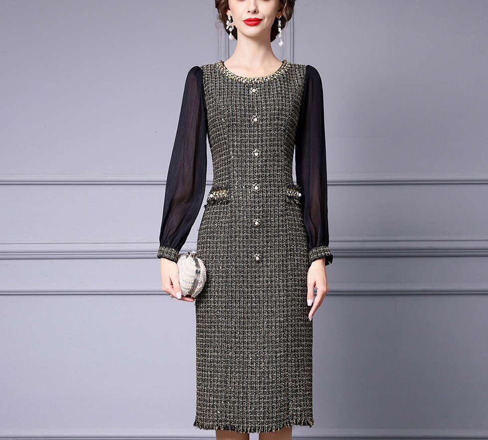 2026 autumn and winter casual dress, coarse wool commuting skirt, customized top, women's dress, handmade nail drill