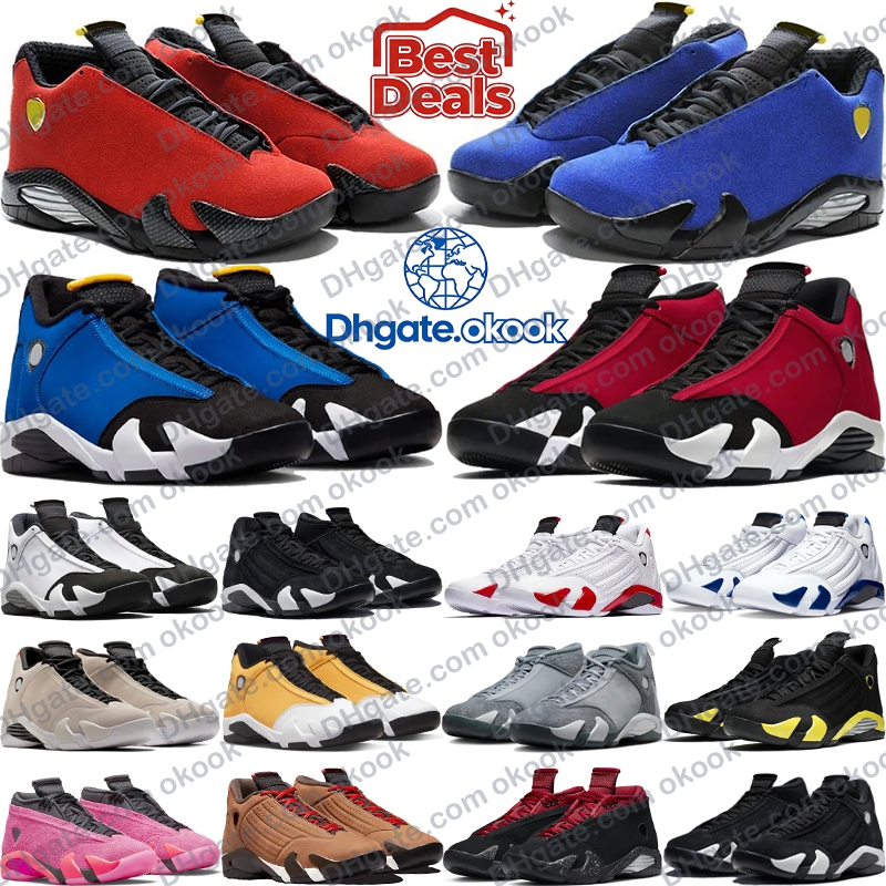 With Box14 14s Fint Grey Mens Designer Basketball Shoes Bred Laney Gym Red Blue Black Toe Desert sand Ginger Candy Cane Hyper Royal Sports Sneaker Trainer