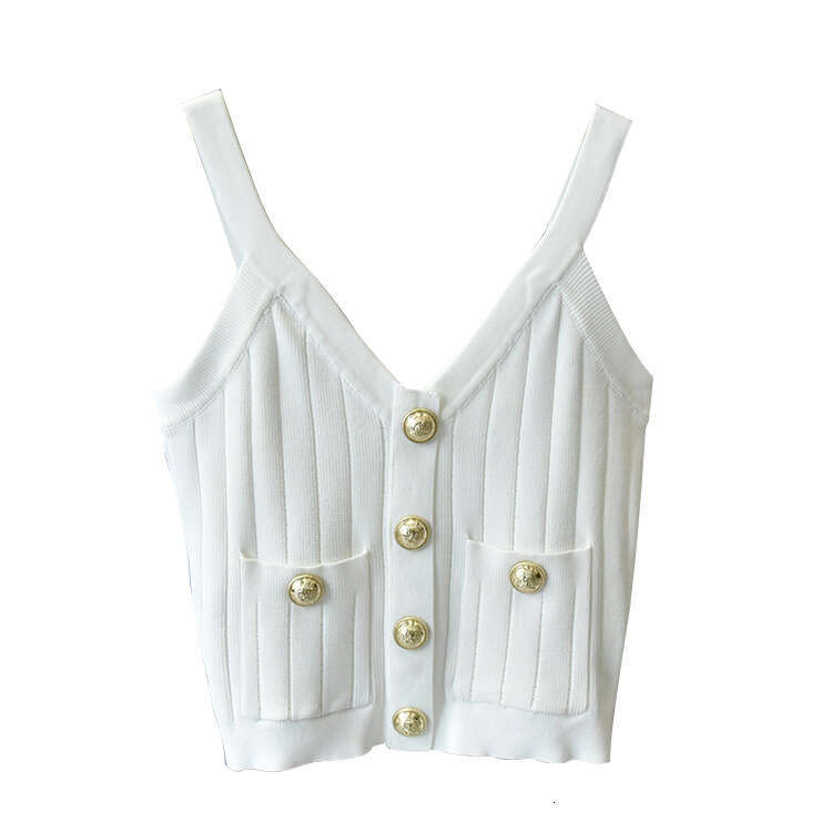 2026 French women's vest knitted vest V-neck slim fit short style solid color basic shirt high waist slim fit