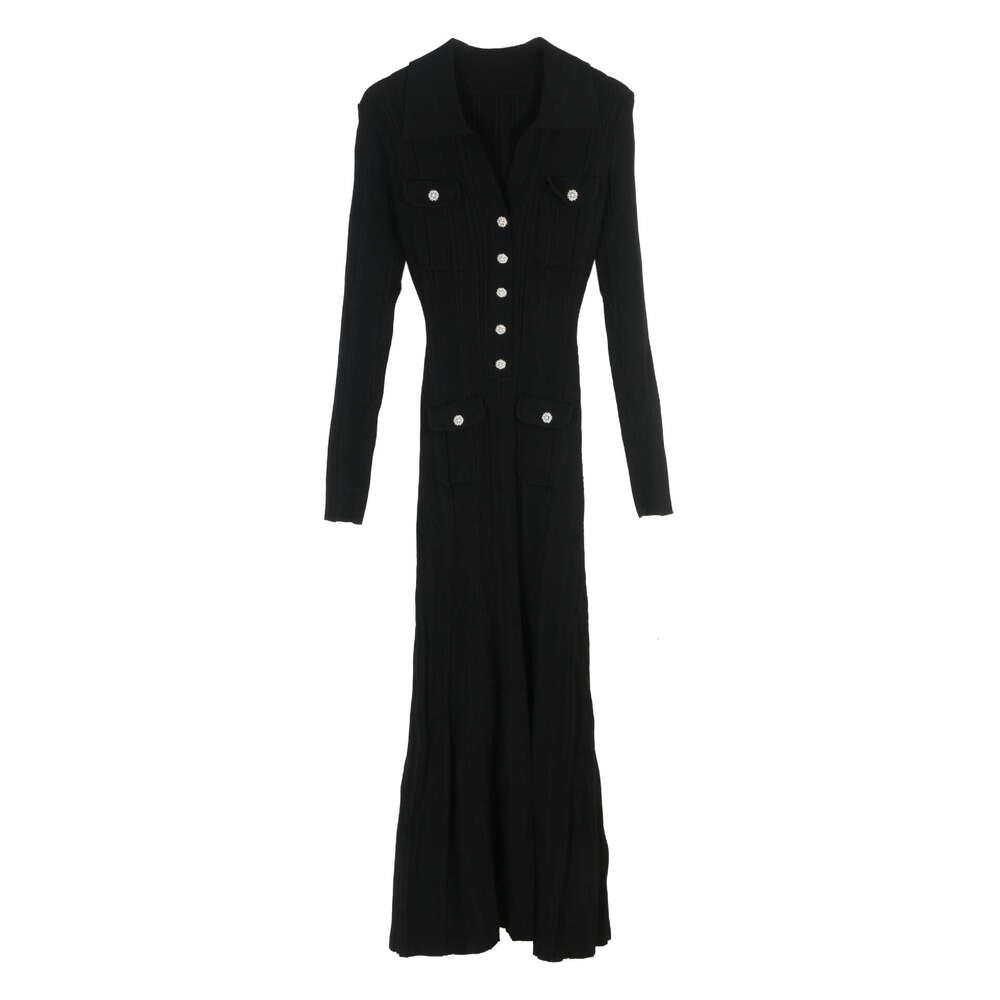 2026 designer women's V-neck slim fit autumn and winter new style French elegant sleeve long skirt