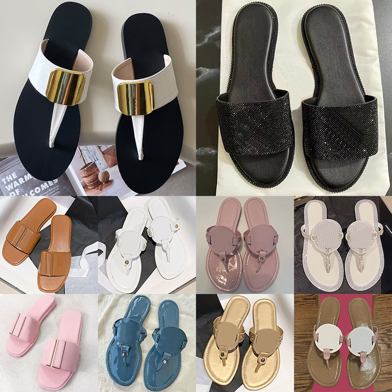 Free shipping women designer sandals with box flat slippers black brown soft leather slides patent leather diamond flip flops