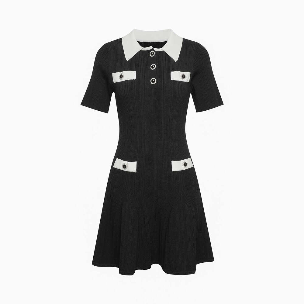 2026 autumn new elegant social style lapel knit women's waist cinched slim fit mermaid dress