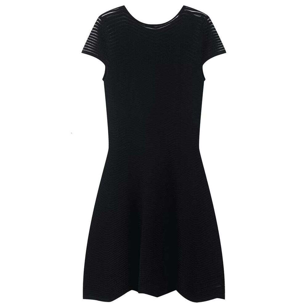 2026 Spring Social Mini Skirt Women's Summer Thin Ice Silk Hollow Short Sleeve Round Neck pleated Skirt