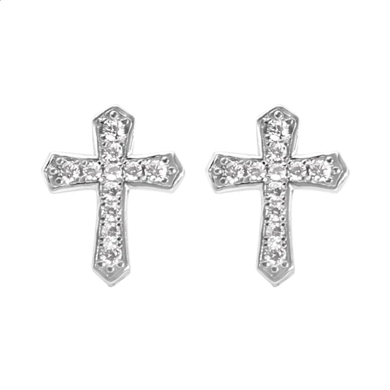 Rhinestones Cross Earrings for Men Personality Hip-Hop Pair Stainless Steel Stud Earrings Male Womens Party Jewelry 260206