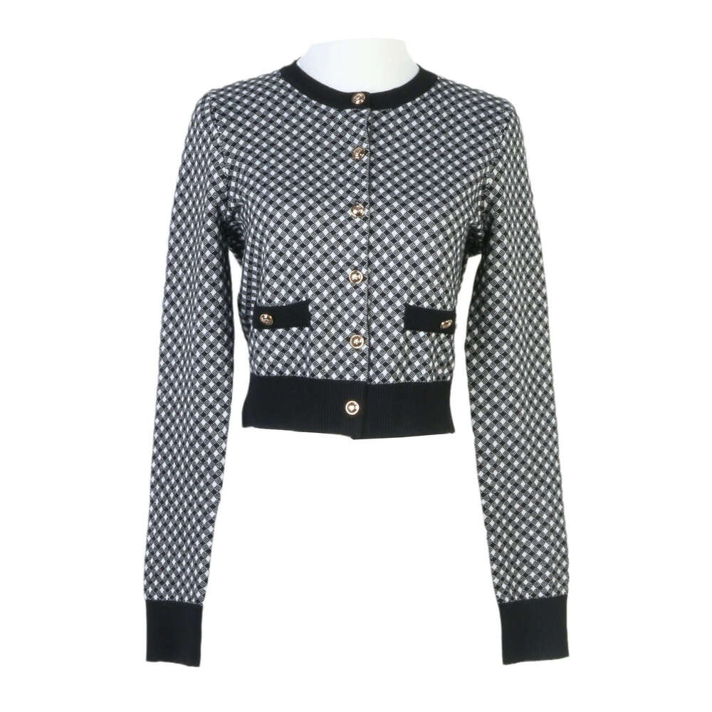 French style 2026 autumn and winter new jacquard knitted cardigan round neck vest small grid short sleeves