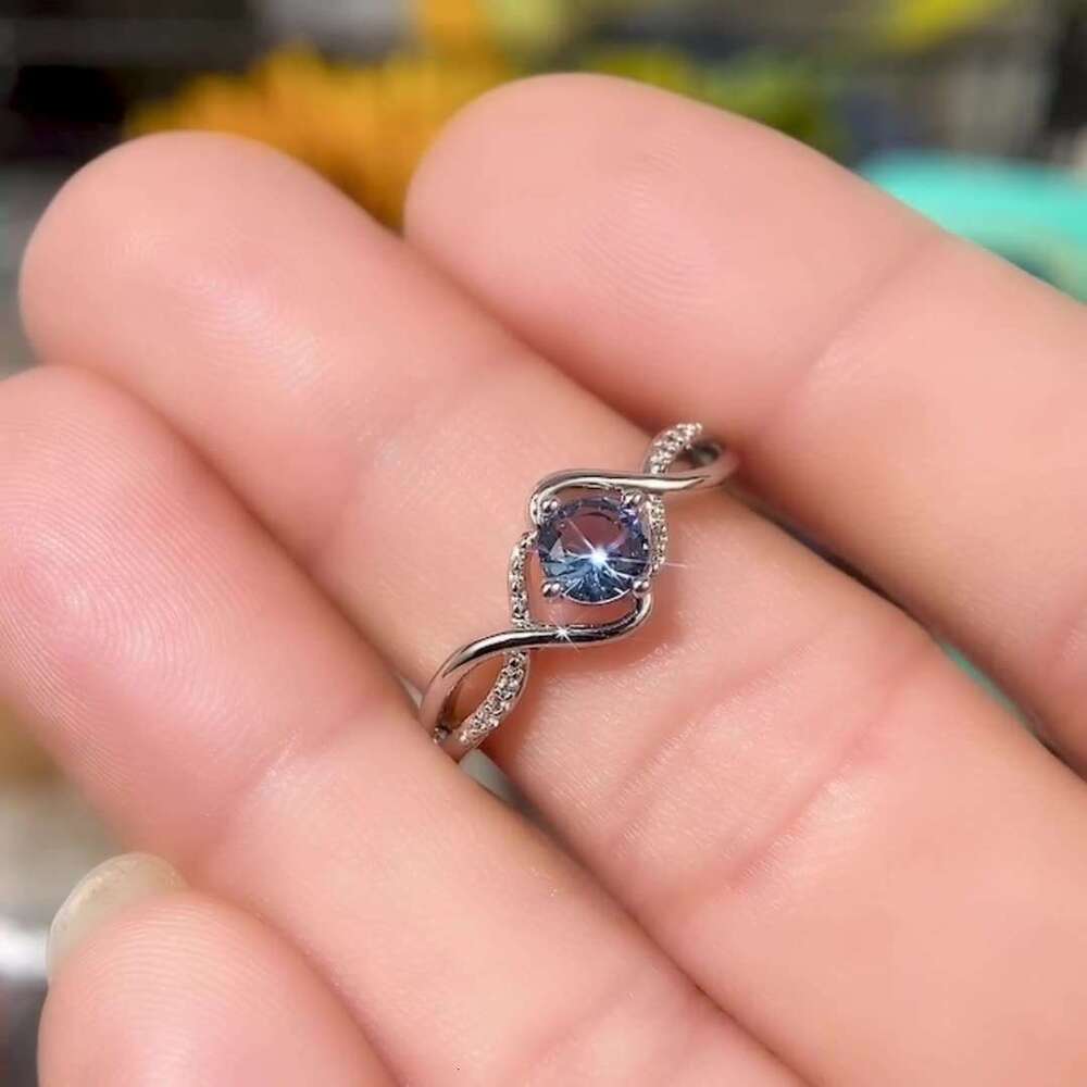 Wave Blue Zircon Niche High-end Light Luxury Index Finger Ring Fashion Women's Personality Jewelry