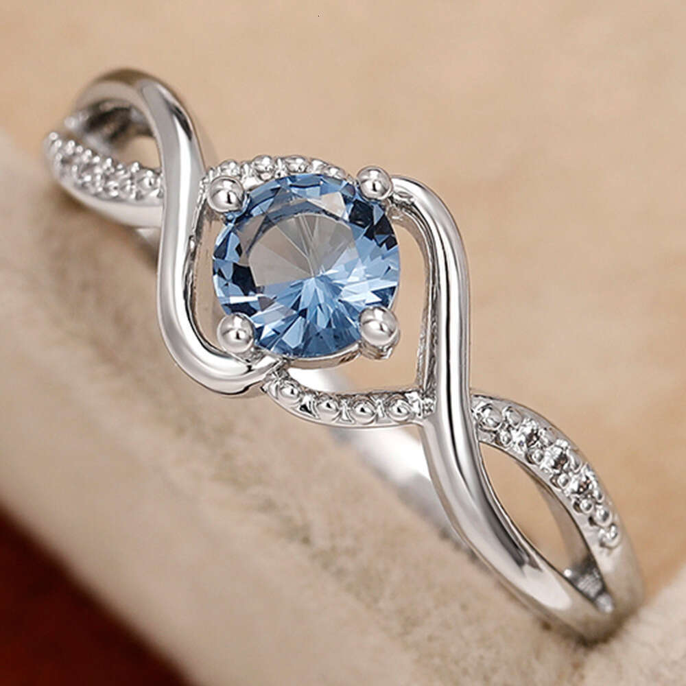 Wave Blue Zircon Niche High-end Light Luxury Index Finger Ring Fashion Women's Personality Jewelry