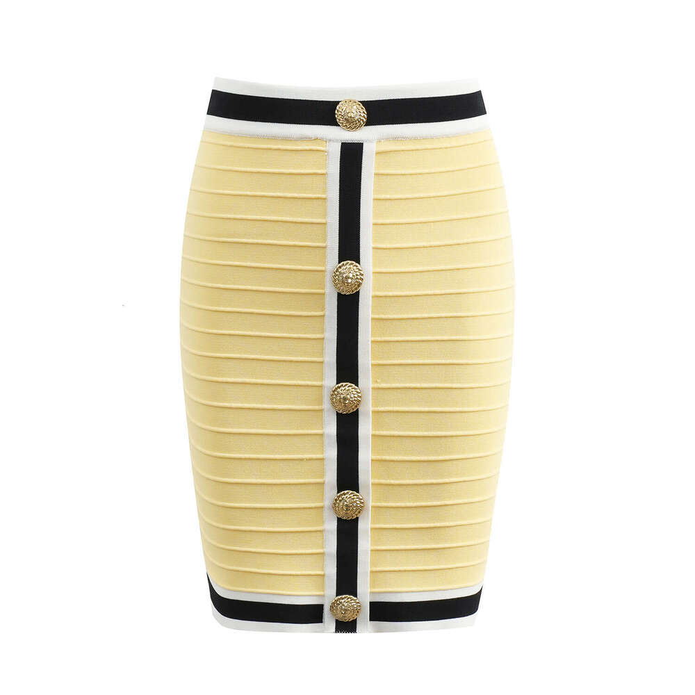 2026 Summer Color blocked Round neck Short sleeved Top Skirt High end Style Elegant Metal Buckle Knitted Set for Women