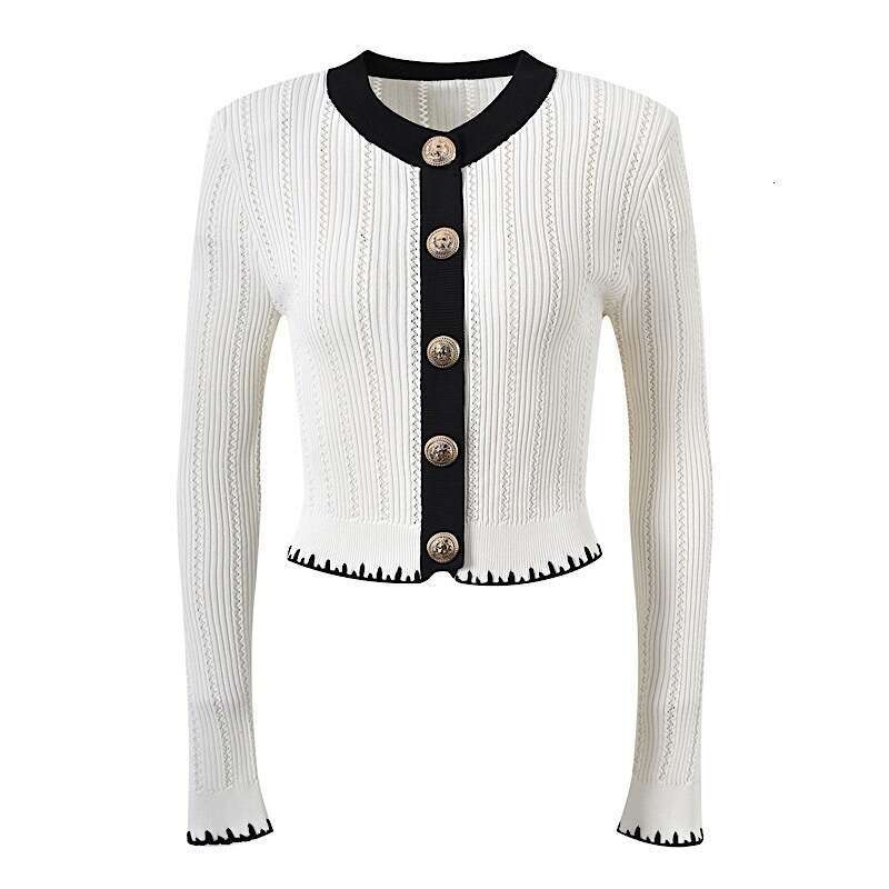 2026 Spring/Summer New Collection Color Contrasting Round Neck Long Sleeve Knitted Cardigan for Women, Tailored and Fashionable for Women