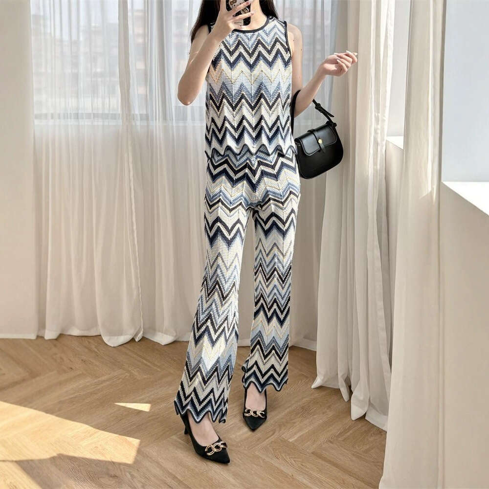 2026 Spring/Summer New Fashion Big Wave Ethnic Style Sleeveless Tank Top, Pants, Casual Two Piece Set for Women