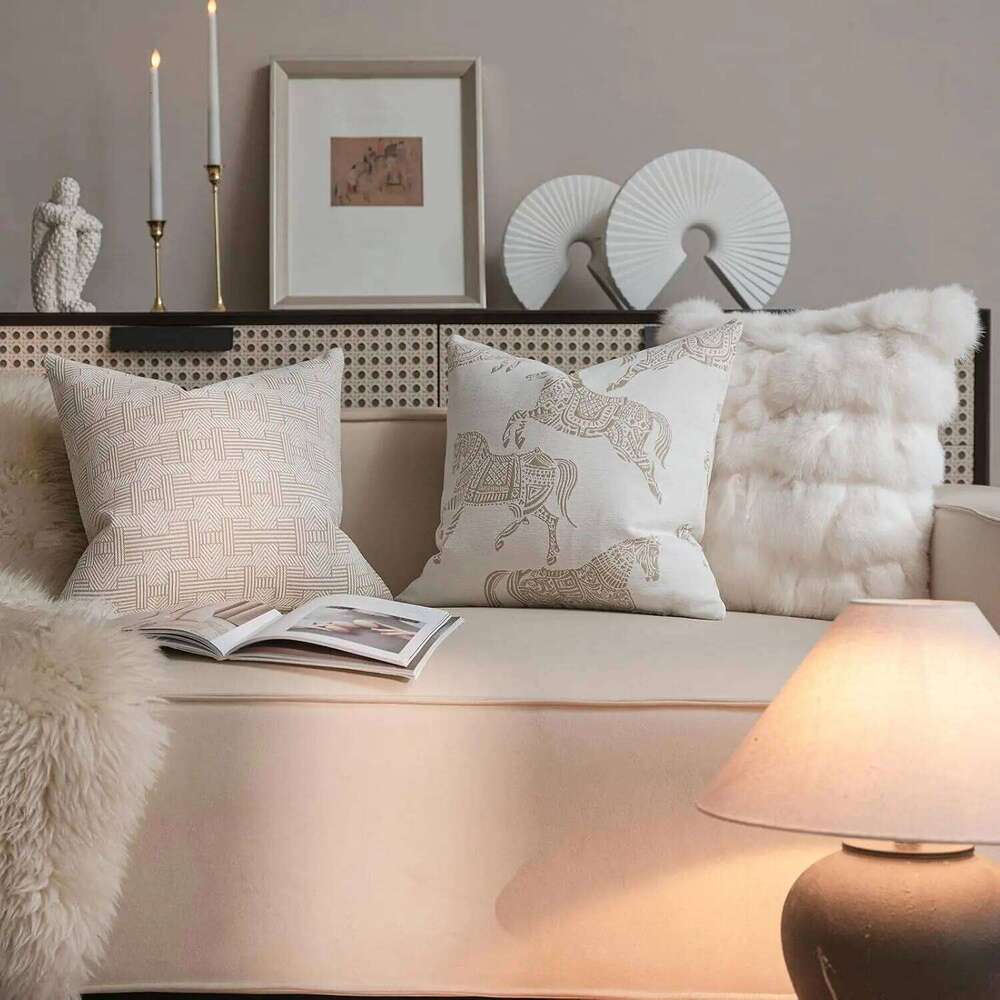 Luxury Geometric Jacquard Cushion Covers Premium Oatmeal Grey Modern Minimalist Home Decor High-End Designer Throw Pillow Cases 26L0211 Pillow Case