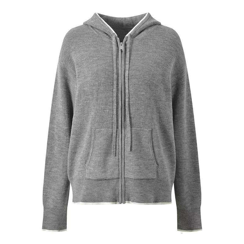 2026 autumn and winter new color blocked zipper hooded neutral casual sports knitted cardigan jacket