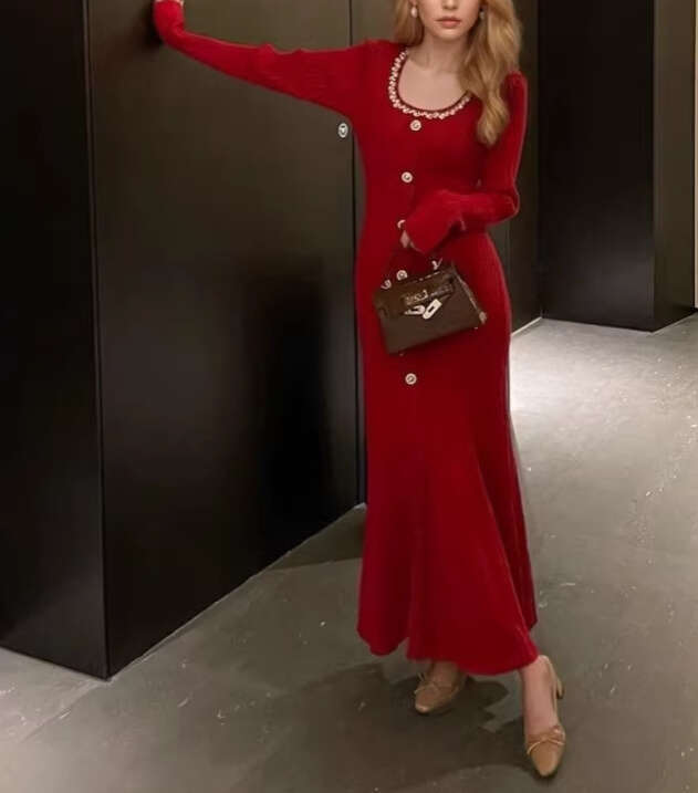 2026 Autumn/Winter Designer's New Knitted French Elegant Coat Long Sleeve Dress Children's Style