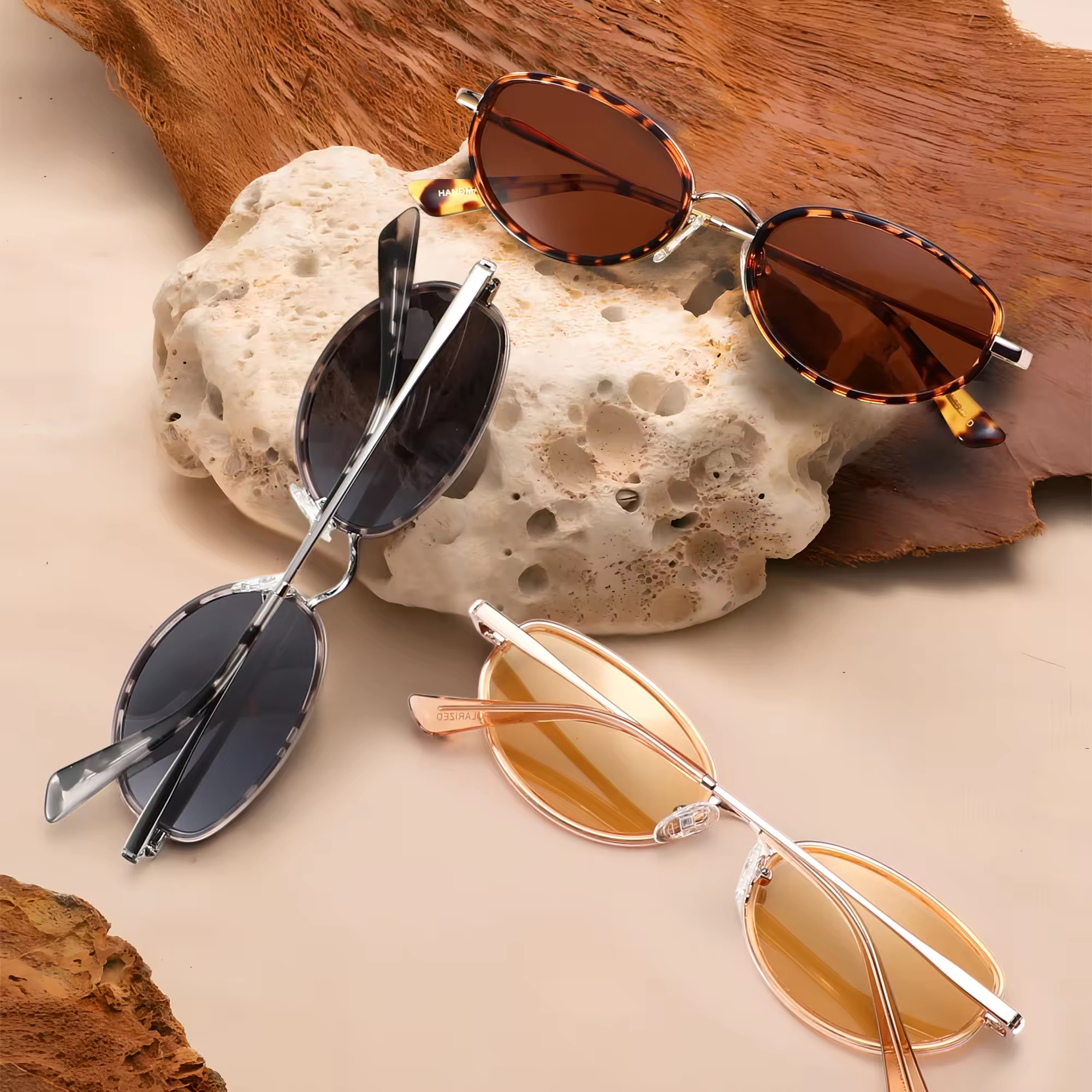 High-quality retro designer sunglasses metal frame small oval sunglasses UV400 polarized lens custom logo hand-made acetate sunglasses