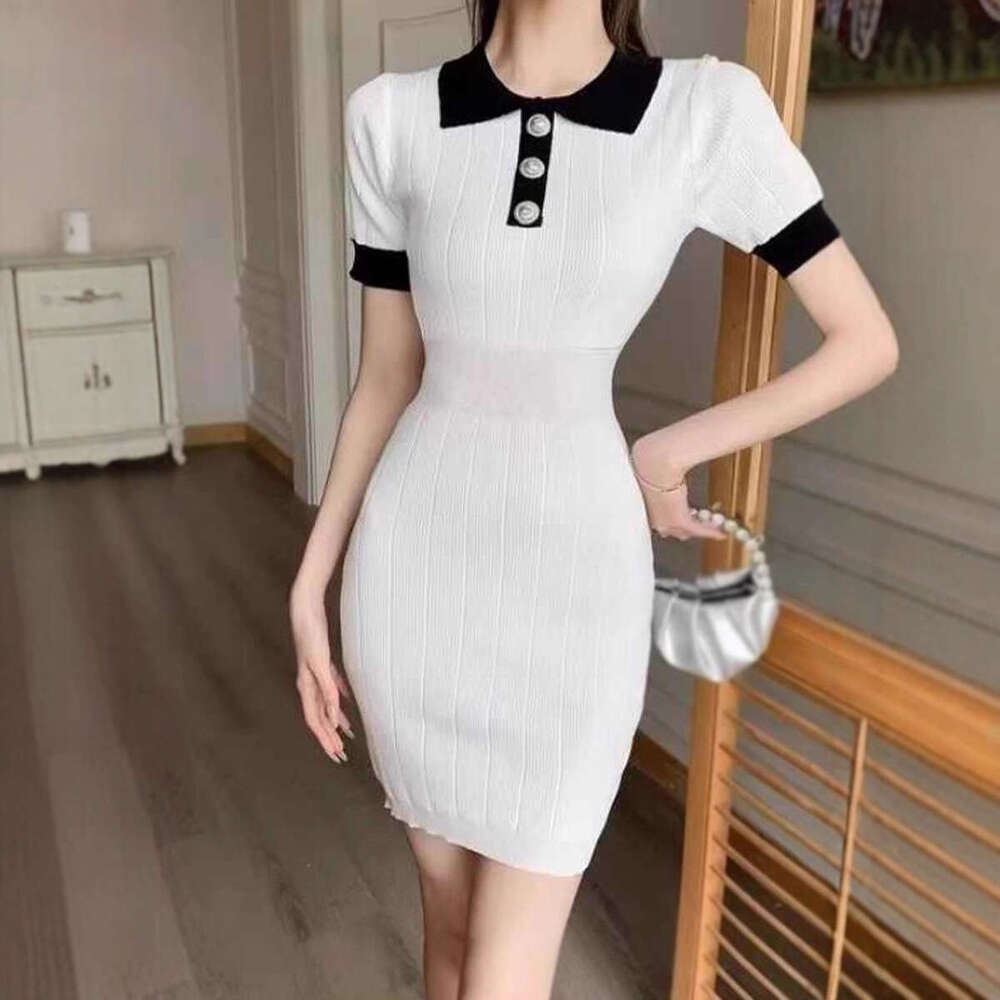 2026 Summer New Designer Women's Casual Collar Ice Silk Knitted Slimming Dress Women's Wear