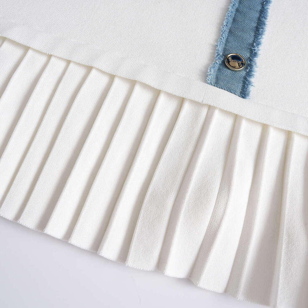 2026 Spring/Summer New Fashionable French Chic Patch Denim Knitted Tank Top Sleeveless Dress for Children