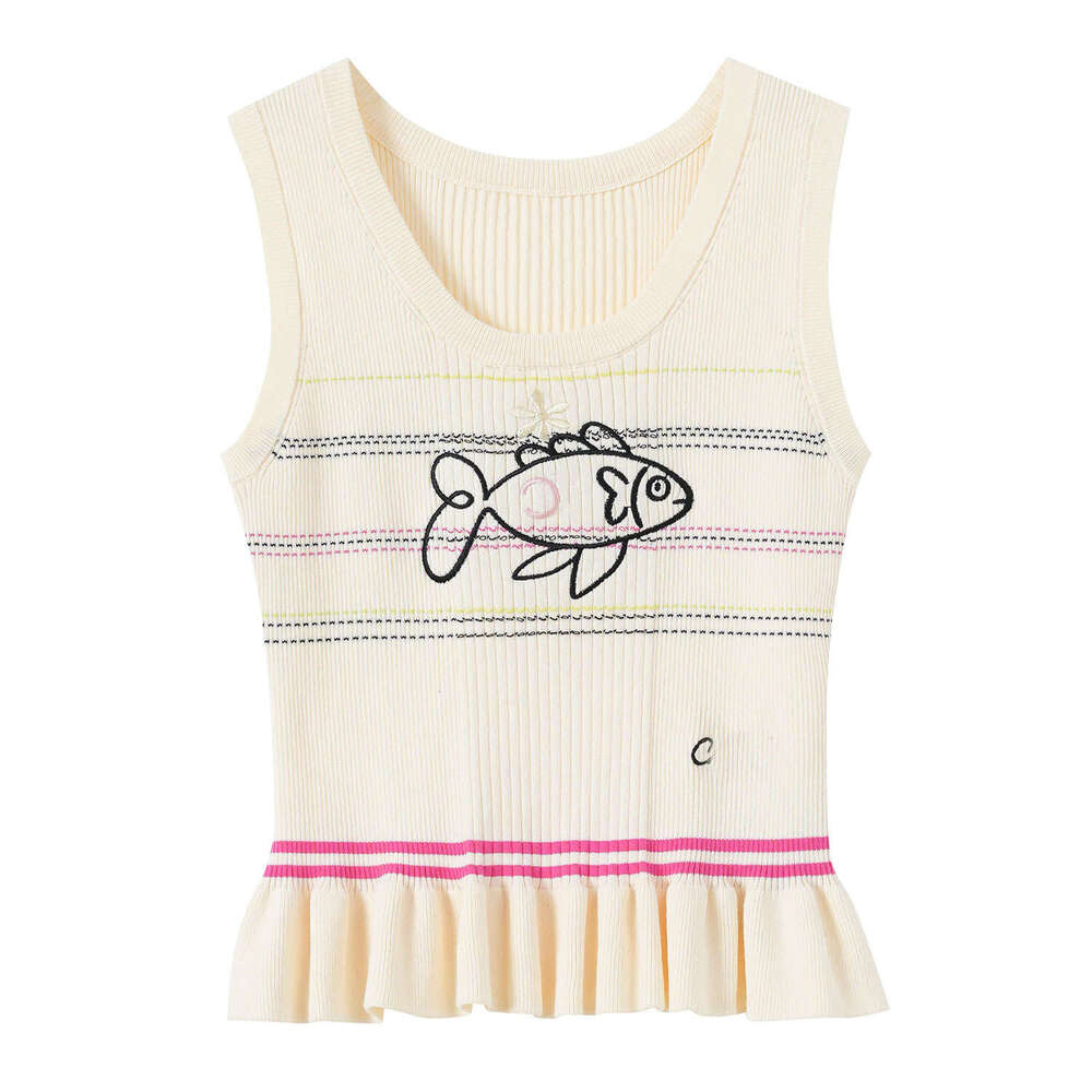 2026 Spring/Summer New Style Small Fish C-shaped Jacquard Multi functional Slimming Striped Knitted Tank Top for Women