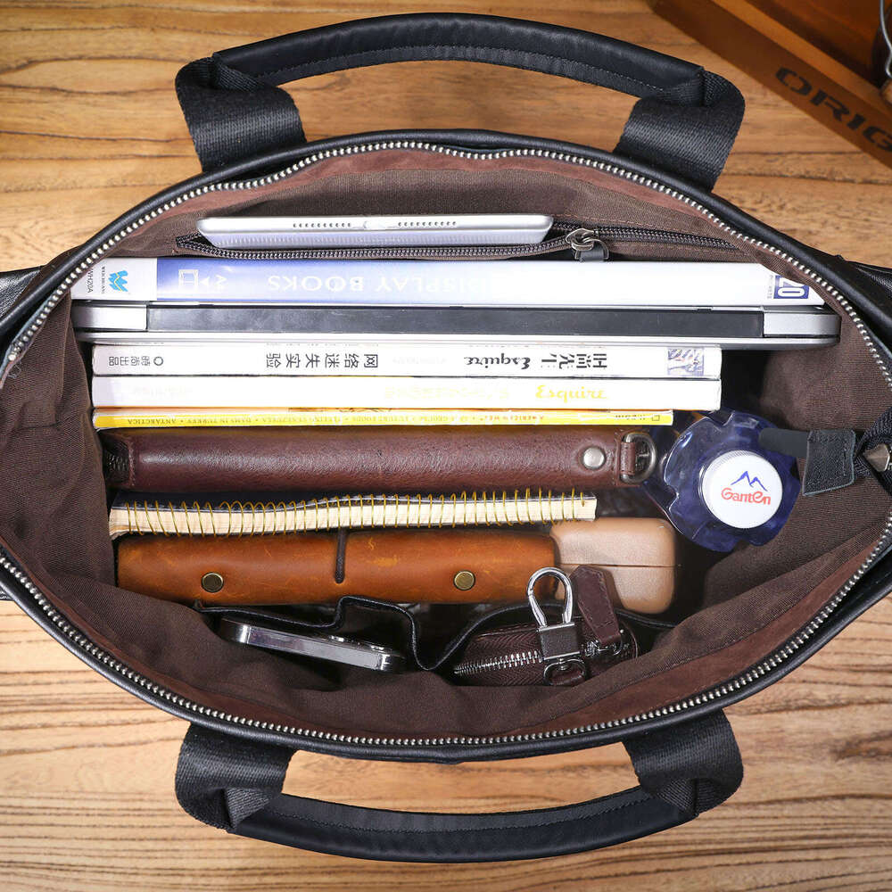 Luxury Shoulder Bags Layer Cowhide Men S Handbag Original Design Large Capacity Genuine Crossbody Laptop Bag Vegetable Tanned Leather Briefcase SENYY