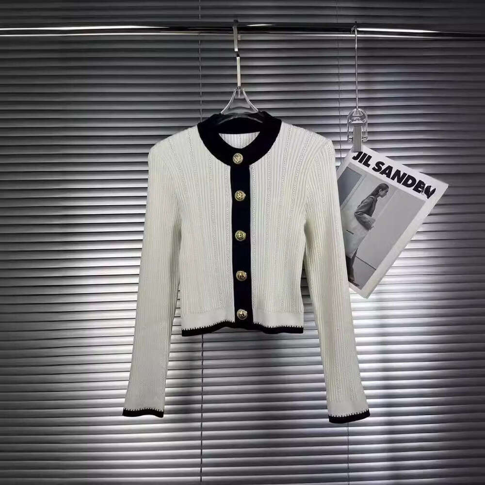 2026 Spring/Summer New Collection Color Contrasting Round Neck Long Sleeve Knitted Cardigan for Women, Tailored and Fashionable for Women