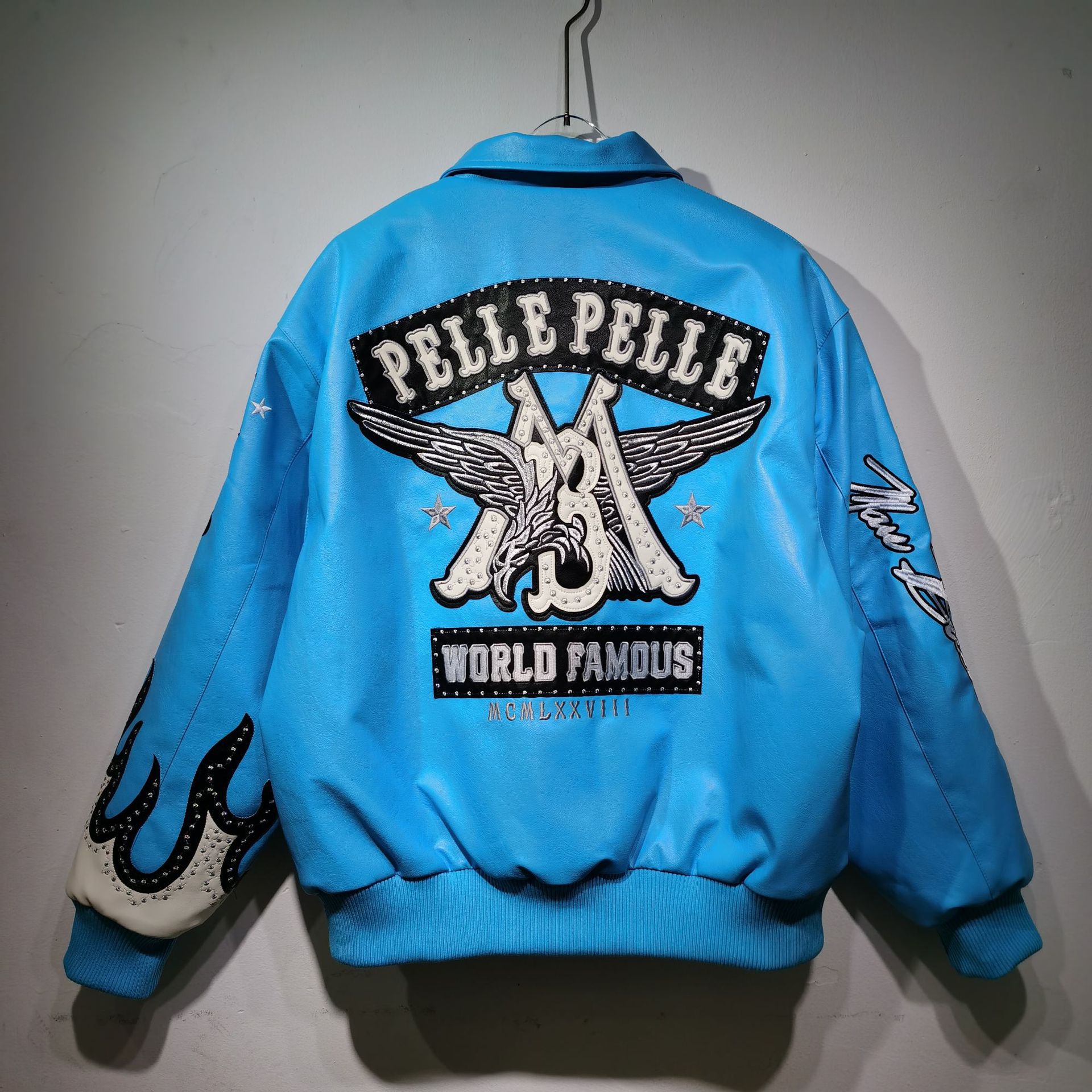 Men's Jackets High-quality Authentic Women's Black Blue Red Purple Leather Genuine Leather Embroidered Diamond Short Jacket