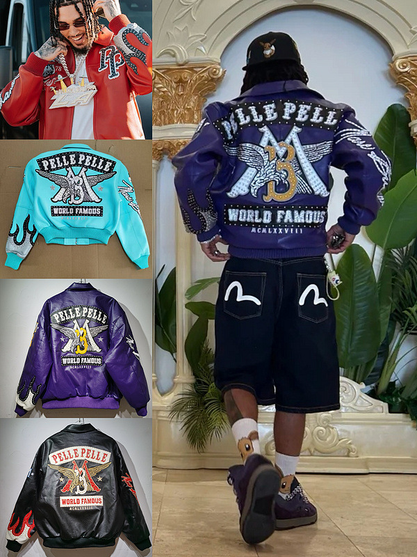 Men's Jackets High-quality Authentic Women's Black Blue Red Purple Leather Genuine Leather Embroidered Diamond Short Jacket