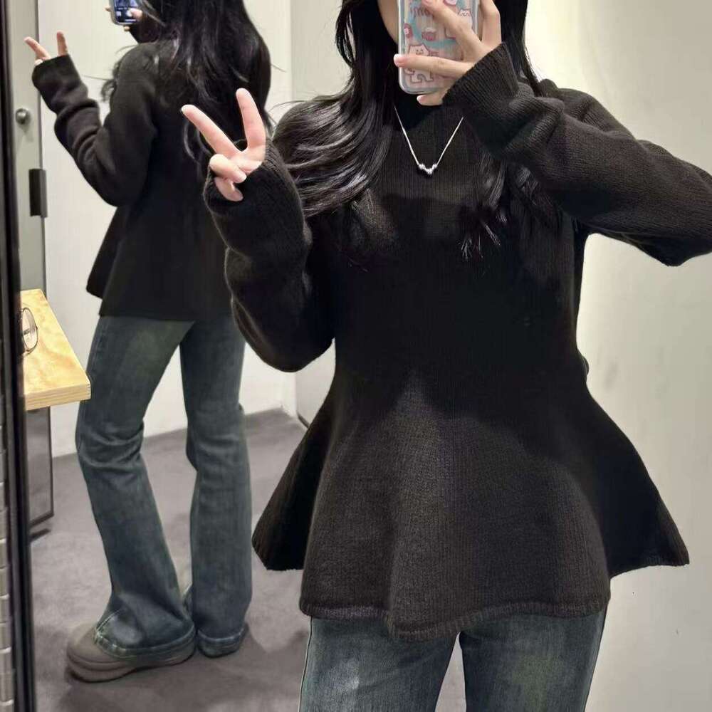Designer women's slim fit ruffled wool sweater 2026 autumn/winter new top