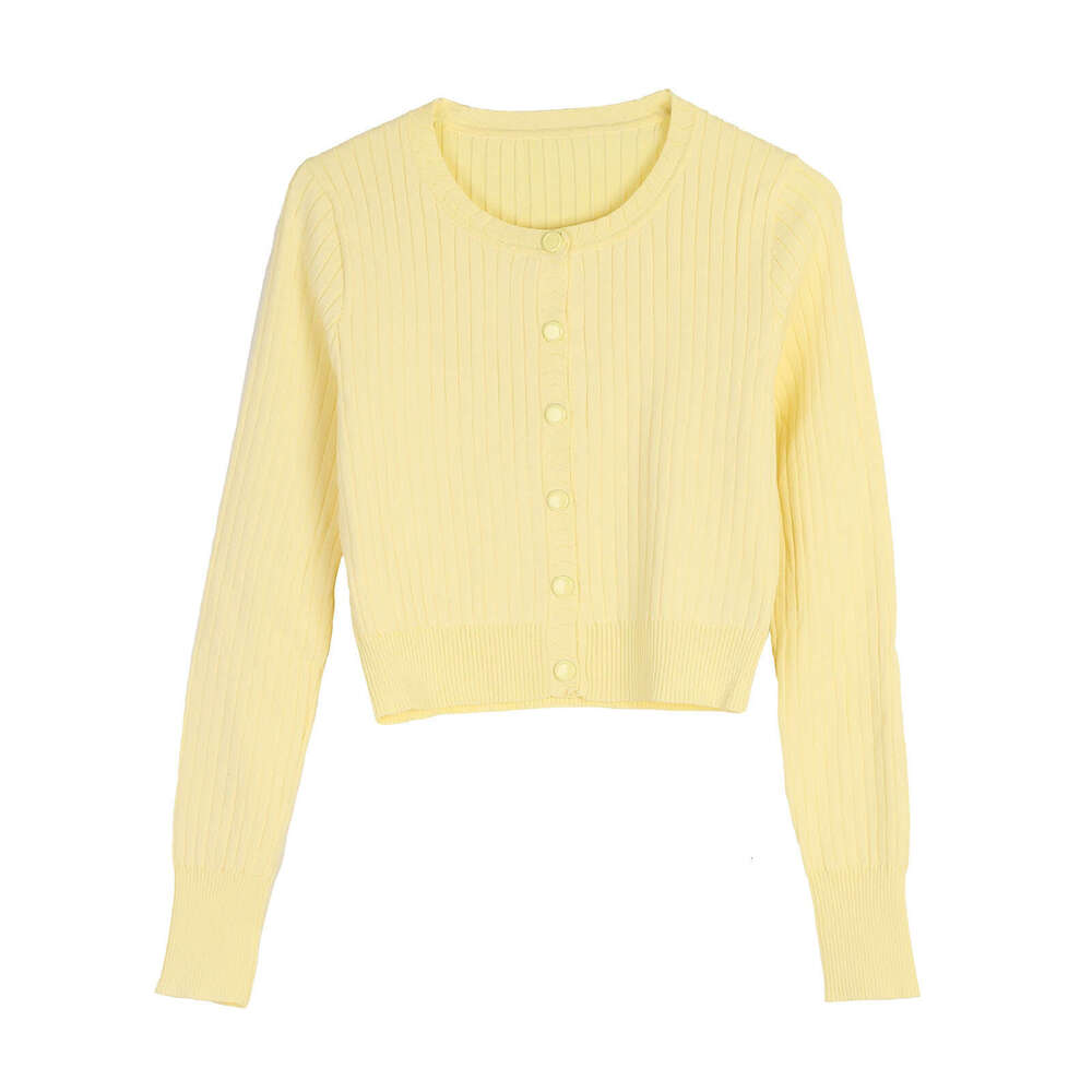 2026 autumn and winter new jacket single breasted slim fit elegant slim fit French round neck knitted women's cardigan